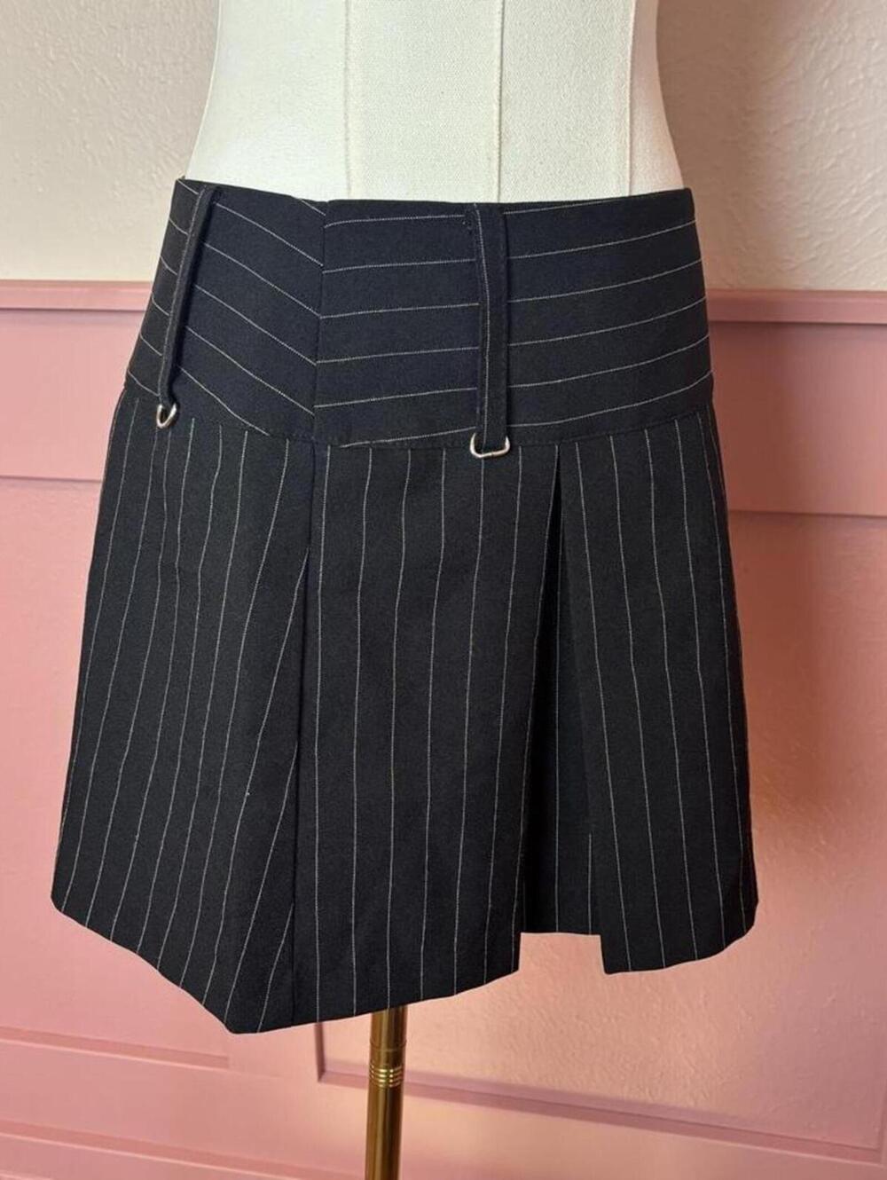 90s pinstripe pleated skirt vintage taunt black sz 3 punk goth schoolgirl cyber